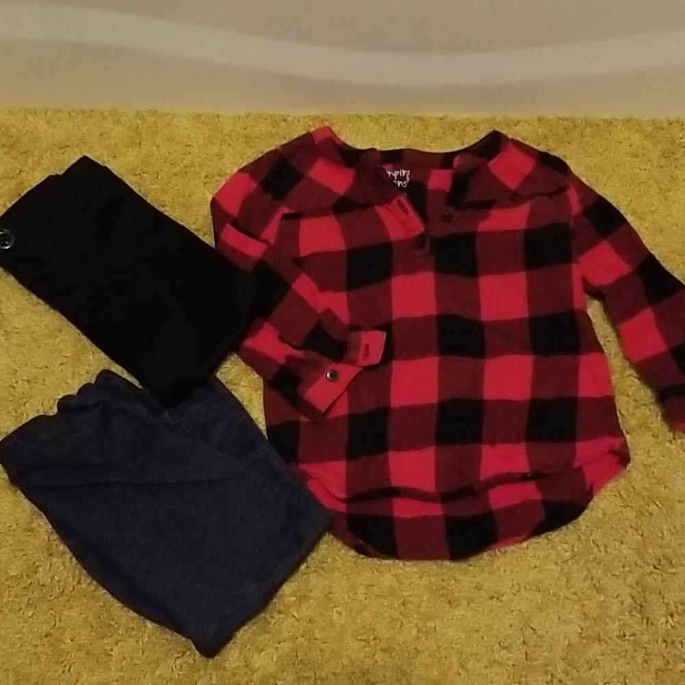 Buffalo plaid dress shirt w/ 2 pants